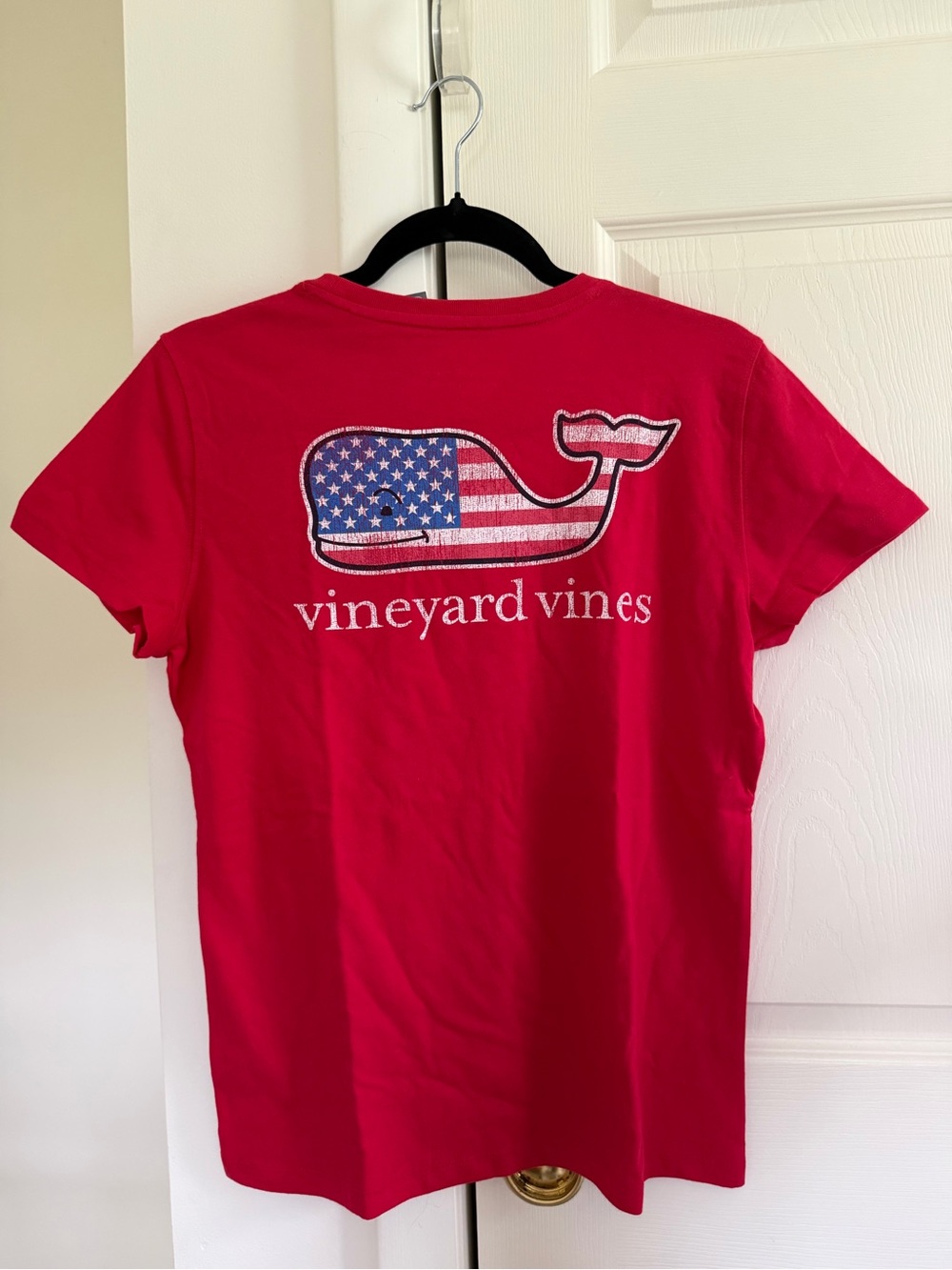 Vineyard Vines Red Tee with American Flag Whale